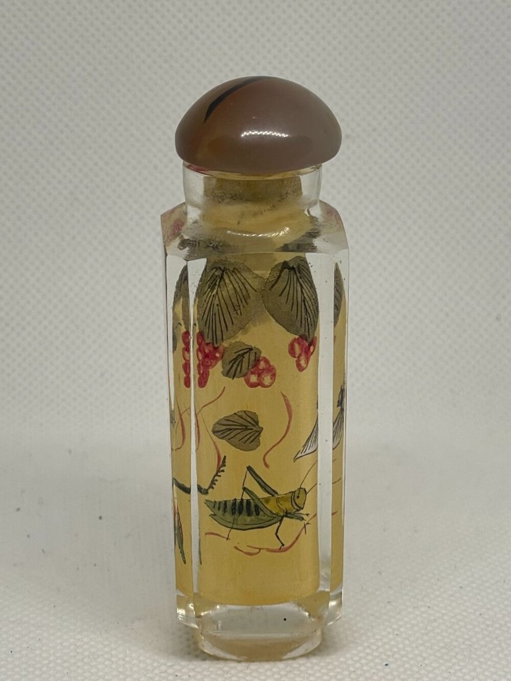 Vintage Chinese Inside Painted Glass Snuff Bottle Insects Berries
